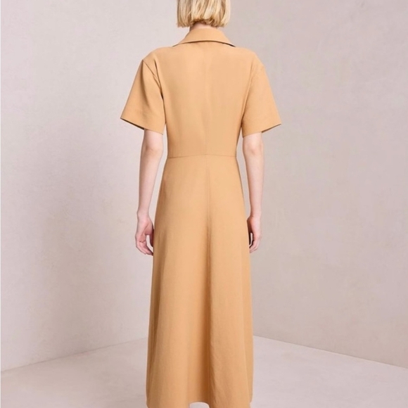 A.L.C. Florence Pleated Shirt Dress Raffia Tan Maxi Size 4 - Picture 4 of 13